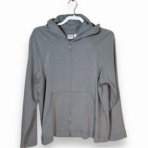 Isaac Mizrah women's zipper jacket XL charcoal grey vented dressy feel hooded